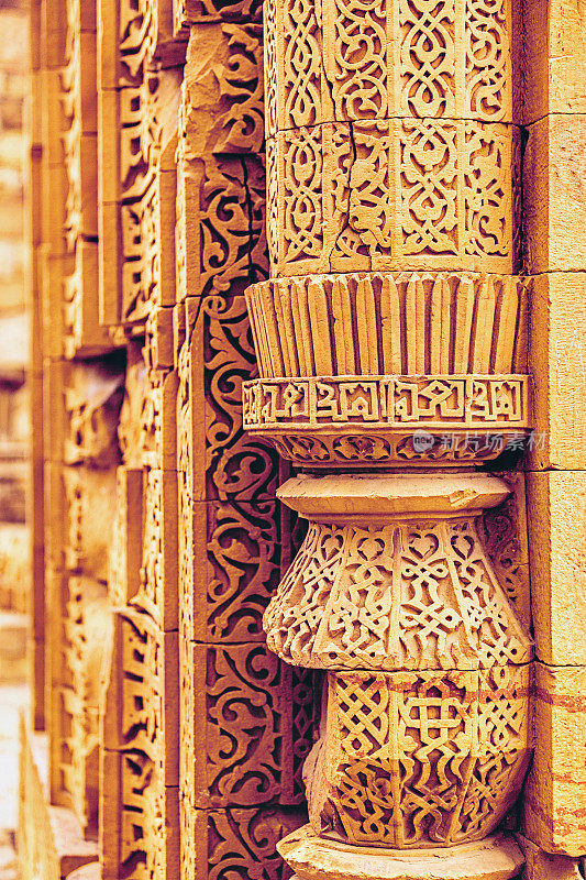 建筑细节在Qutub Minar，德里